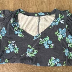 LOFT Floral V-Neck Top - Black and Blue